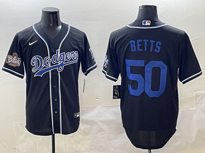 Men 2025 Los Angeles Dodgers 50 Betts Black Three generations Fashion Nike MLB Jersey style 1